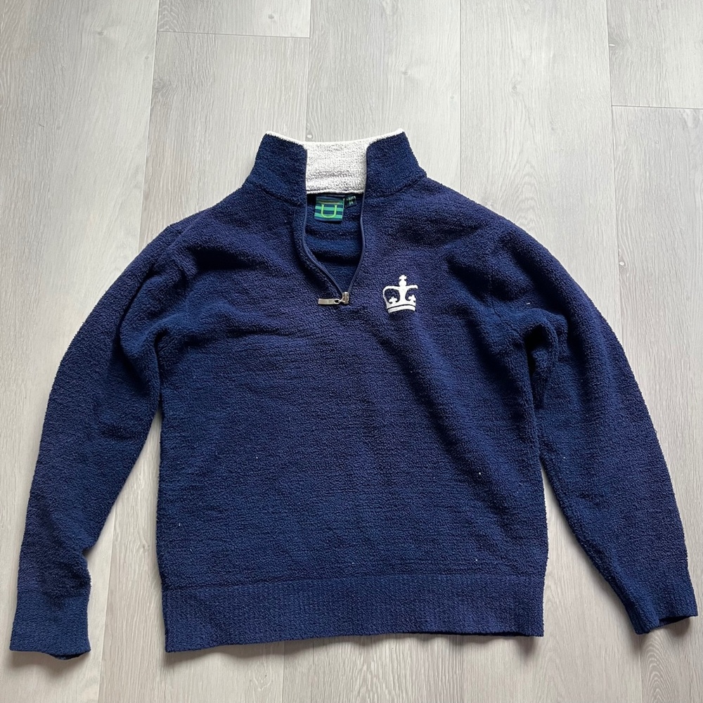 KASHWERE QUARTER ZIP BLUE FLEECE PULLOVER LONG SLEEVE MEDIUM